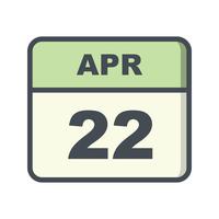 22 april Date on a Single Day Calendar vector