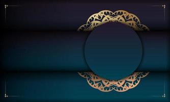 blauwe gradiëntbanner met Indiaas gouden patroon en tekstruimte vector