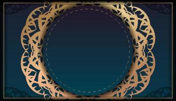 brochuresjabloon met blauwe kleurovergang met abstract gouden ornament voor uw felicitaties. vector