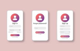login en registreer formulier pagina. login, registratie en wachtwoord vergeten schermen. pagina aanmeldingsformulier. vector