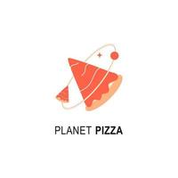 planet pizza-logo voor caféverpakking en restaurantmenu. fastfood-logo met moderne vlakke stijl vectorillustratie. pizza slice-logo voor Italiaanse pizzeria met minimalistisch pizzarestaurant in platte stijl vector