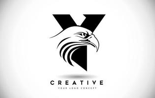 letter y eagle-logo met creatieve adelaar hoofd vectorillustratie. vector