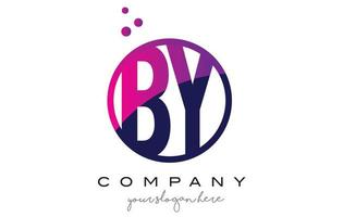 by by circle letter logo-ontwerp met paarse stippen bubbels vector