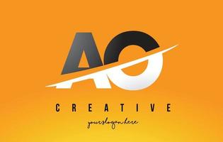 ao ao letter modern logo-ontwerp met gele achtergrond en swoosh. vector