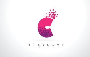 c letter-logo met roze paarse kleur en deeltjes stippen ontwerp. vector