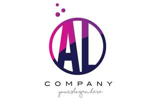 al al cirkel letter logo-ontwerp met paarse stippen bubbels vector