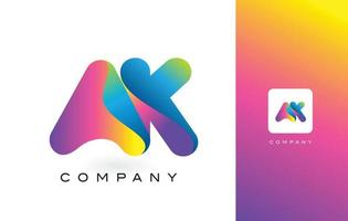 ak-logo brief met regenboog levendige mooie kleuren. kleurrijke trendy paarse en magenta letters vector. vector