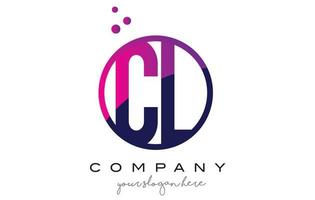 cl cl cirkel letter logo-ontwerp met paarse stippen bubbels vector