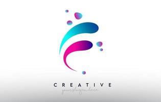 f brief ontwerp logo. regenboog kauwgom letterkleuren met stippen en vloeiende kleurrijke creatieve vormen vector