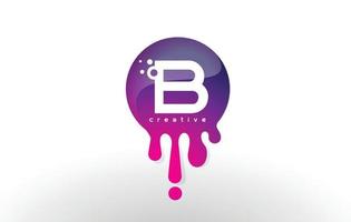 b letter splash-logo. paarse stippen en bubbels letterontwerp vector