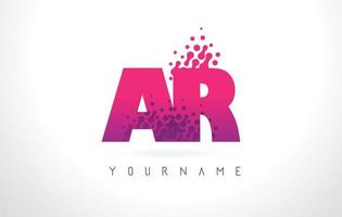 ar ar letter logo met roze paarse kleur en deeltjes stippen ontwerp. vector