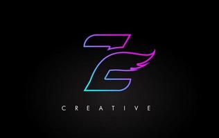 neon z letter logo pictogramontwerp met creatieve vleugel in blauwpaarse magenta kleuren vector