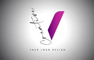 creatief letter v-logo met paars verloop en creatieve lettersnede. vector