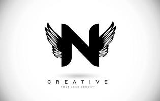 n letter logo met vleugels. creatieve vleugel letter n logo pictogram ontwerp vector