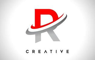 letter r-logo. r brief ontwerp vector met rood grijze swash vector