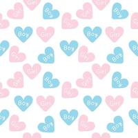 roze en blauwe hartvorm met jongen en meisje die naadloos patroon van letters voorzien vector