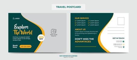 moderne reis briefkaart ontwerpsjabloon. reisorganisatie briefkaart vector