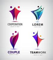 vector set van twee, paar, 2 personen logo's. paar, team, vriendschapsconcept menselijke tekens. verbinding en communicatie, eenheid