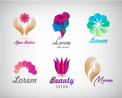 vector set schoonheidssalon, massage, cosmetica, yoga, lotus logo's