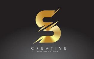 gouden s letter logo-ontwerp met creatieve bezuinigingen. vector