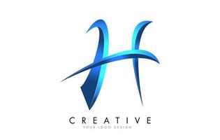 creatief h-letterlogo met blauwe 3d heldere sierletters. blauwe swoosh pictogram vector. vector