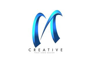 creatief n-letterlogo met blauwe 3D-heldere sierletters. blauwe swoosh pictogram vector. vector