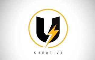 u letter logo-ontwerp met bliksemschicht. elektrische bout letter logo vector