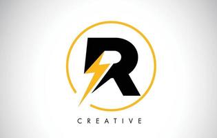 r letter logo-ontwerp met bliksemschicht. elektrische bout letter logo vector