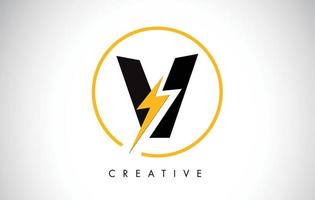 v letter logo-ontwerp met bliksemschicht. elektrische bout letter logo vector