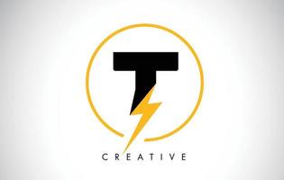 t-letterlogo-ontwerp met bliksemschicht. elektrische bout letter logo vector