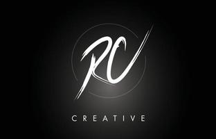 rc rc geborstelde letter logo-ontwerp met creatieve penseelbelettering textuur en zeshoekige vorm vector