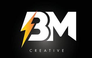 bm letter logo-ontwerp met bliksemschicht. elektrische bout letter logo vector