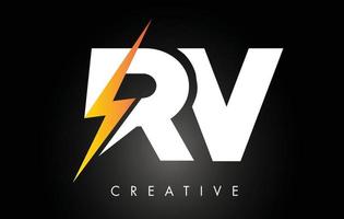 rv letter logo-ontwerp met bliksemschicht. elektrische bout letter logo vector