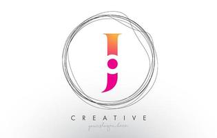 artistiek j-letterlogo-ontwerp met creatief cirkelvormig draadframe eromheen vector