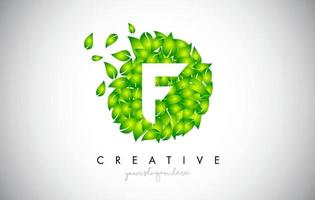 f groen blad logo ontwerp eco-logo met meerdere bladeren waait in de wind pictogram vector. vector