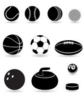 stel pictogrammen sport ballen zwart silhouet vectorillustratie vector