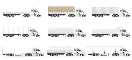 Stel pictogrammen vrachtwagens oplegger vectorillustratie