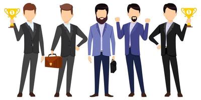 moderne zakenman gezicht minder tekens set team samen staan en poseren geïsoleerd op een witte achtergrond met tas vector