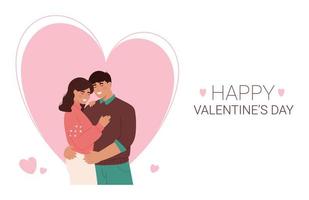 schattig Kaukasisch paar knuffelen. fijne Valentijnsdag. verliefd stel. man en vrouw omhelzen elkaar liefdevol. verliefd stel. spandoek. witte achtergrond. vector