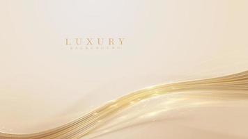 gouden curve lijn op pastel crème kleur met glitter lichteffecten elementen, 3D-stijl luxe achtergrond. vector