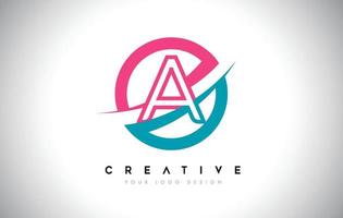 een letterontwerp logo icoon met cirkel en swoosh ontwerp vector en blauw roze kleur.