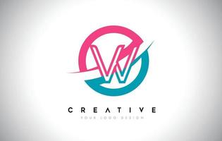 w letterpictogram ontwerp logo met cirkel en swoosh ontwerp vector en blauw roze kleur.