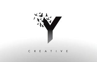 y-logobrief met een zwerm vogels die vliegen en uiteenvallen van de brief. vector
