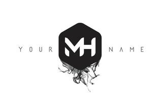 mh letter logo-ontwerp met zwarte inktverspilling vector