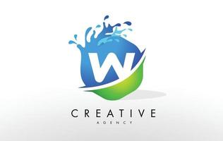 w brief logo. blauw groen splash ontwerp vector