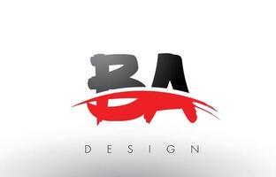 ba ba brush logo letters met rode en zwarte swoosh brush voorkant vector