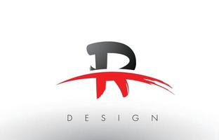 r brush logo letters met rode en zwarte swoosh brush voorkant vector