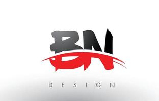 bn bn brush logo letters met rode en zwarte swoosh brush voorkant vector