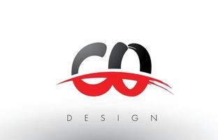 co co brush logo letters met rode en zwarte swoosh brush voorkant vector