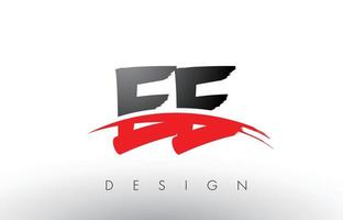 ee ee brush logo letters met rode en zwarte swoosh brush voorkant vector